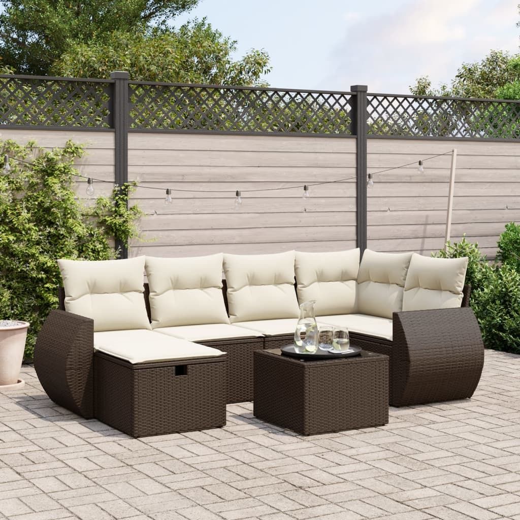 "Rabatt" 7-tlg. Garten-Sofagarnitur - mit sofa - mit Kissen Braun Poly Rattan - Lounge-Dining set CC10312