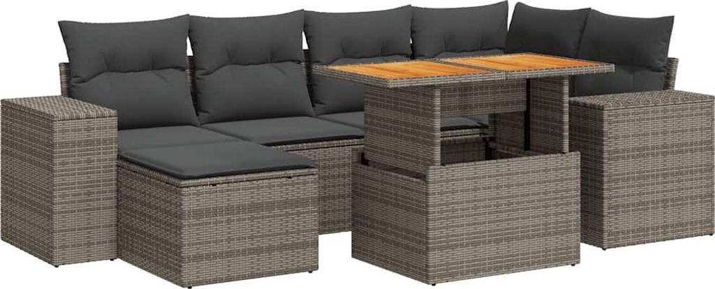 vidaXL 7-tlg. Garten-Sofagarnitur mit Kissen Grau Poly Rattan