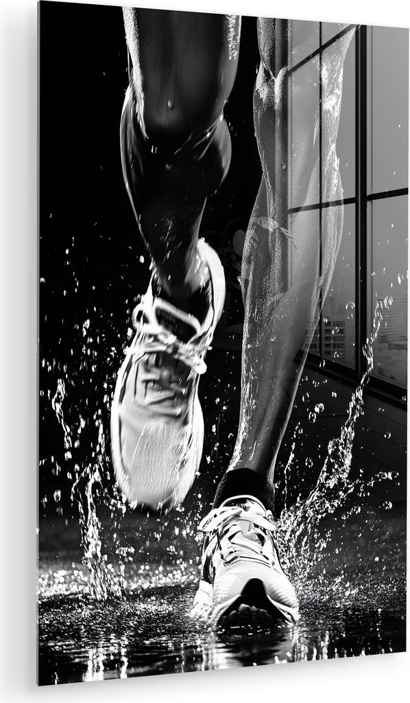 MuchoWow Glasbilder - Bilder auf Wandbild - Foto auf Glas Laufschuhe - Laufen - Drops - Schwarz 20x30 cm Wanddekoration aus Glas - Acrylglasbild - ...