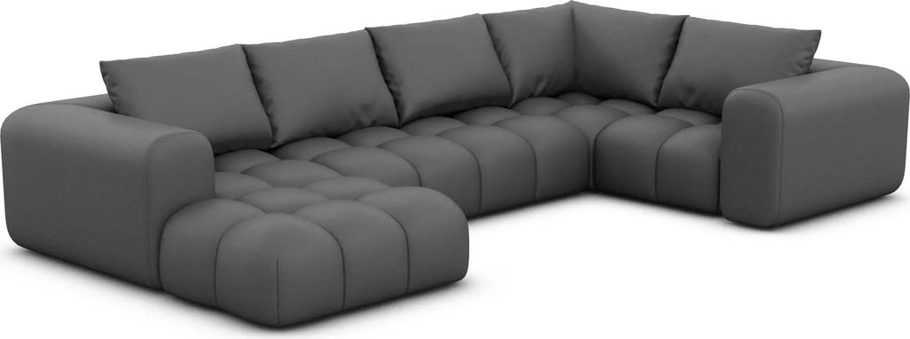 Kunstleder U-Form XL Wohnlandschaft Lavera Dunkelgrau Links