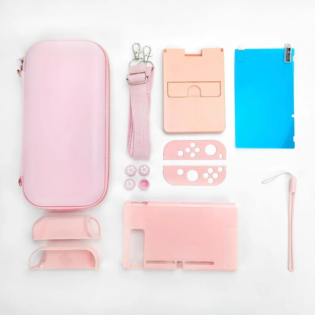 Kit Accessoires Nintendo Switch Rose : Sacoche Rigide et Pack Complet