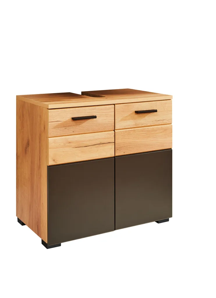 Meuble sous vasque 60cm Chêne Artisan et Noir mat - Modèle Riom