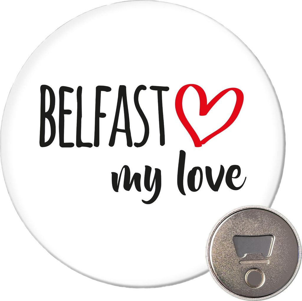 Huuraa Magnet Belfast my love 59mm Kühlschrankmagnet rund Flaschenöffner Geschenkidee