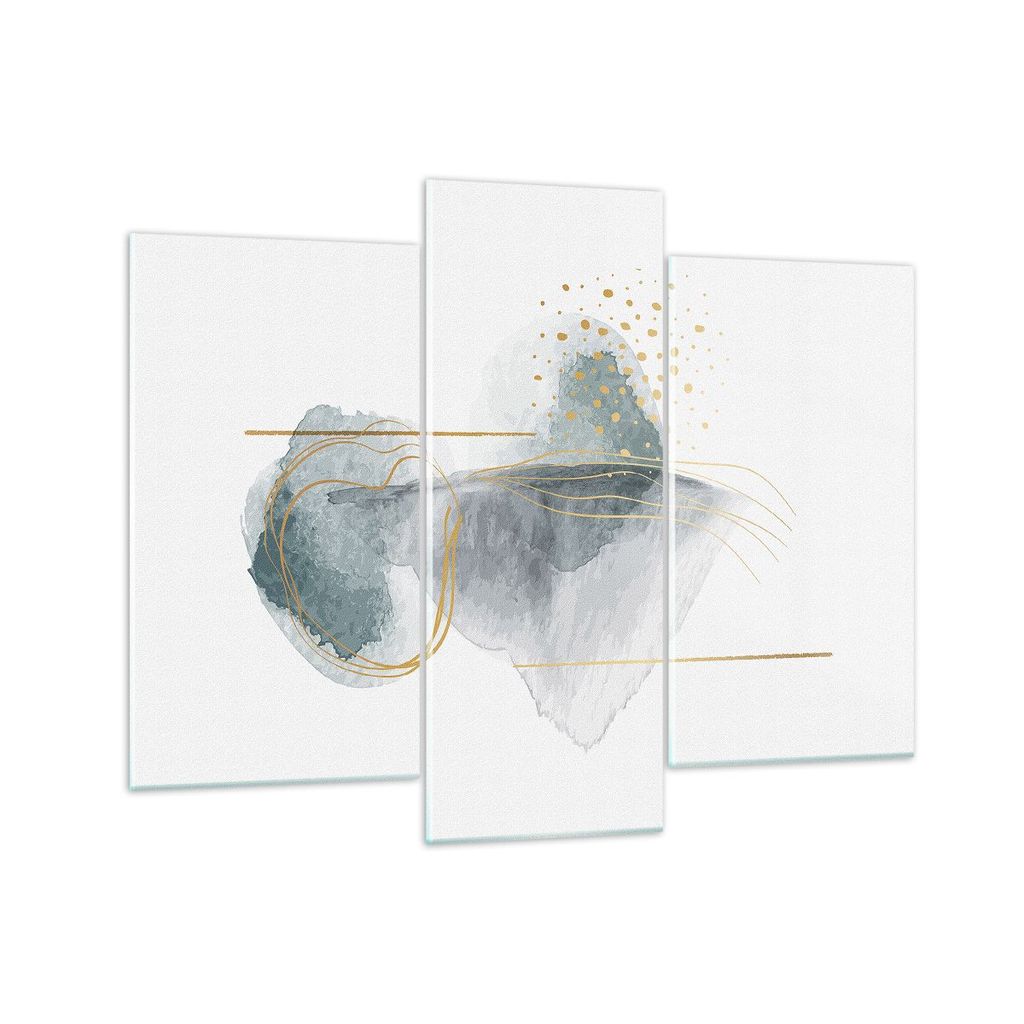 Bilder auf glas - 3 Teile - Aquarell Flecken Gold - 130x100cm - Glasbilder - Wandbilder - Bilder - zum Aufhängen bereit - Wanddekoration aus Glas ...