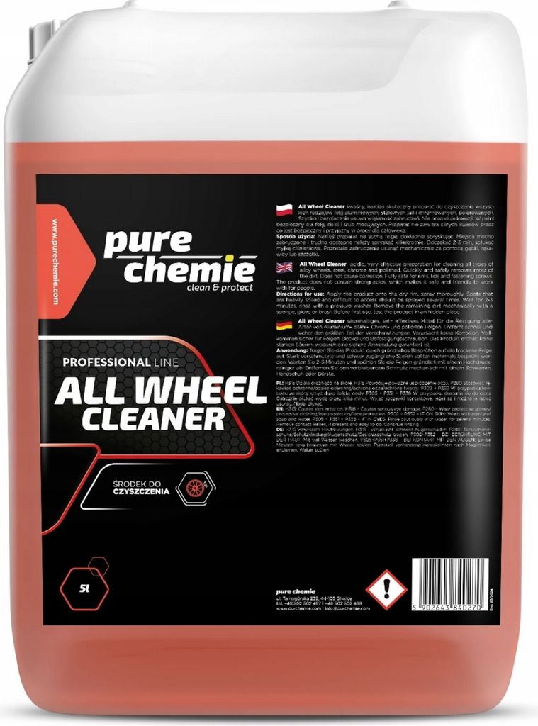 Pure Chemie All Wheel Cleaner sauer zur Reinigung von Felgen, sehr effektiv, 5l