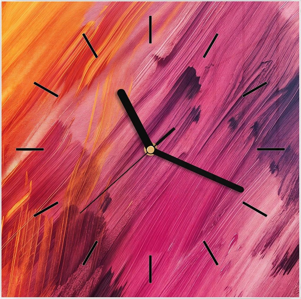 Wanduhr aus Glas mit Motiv Abstrakte Farben- 30 x 30 cm - inkl. Aufhängesystem