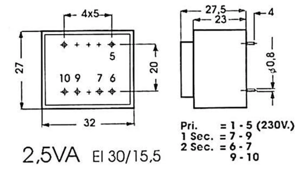 Velleman 2120025M Transformateur d'impression 2,5VA 2x12V de Précision