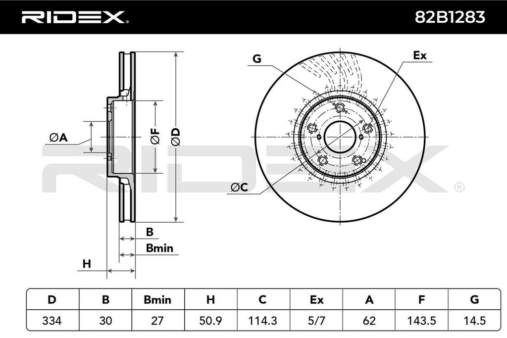 RIDEX Bremsscheibe Vorne Links für LEXUS IS II (GSE2, ALE2, USE2) 334mm 82B1283