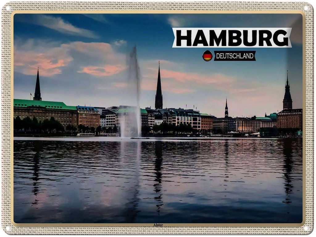 vianmo Blechschild 30x40 cm Hamburg Alster Blick auf Fluss Bildmotiv Reisemotiv Abenteuer Reisen