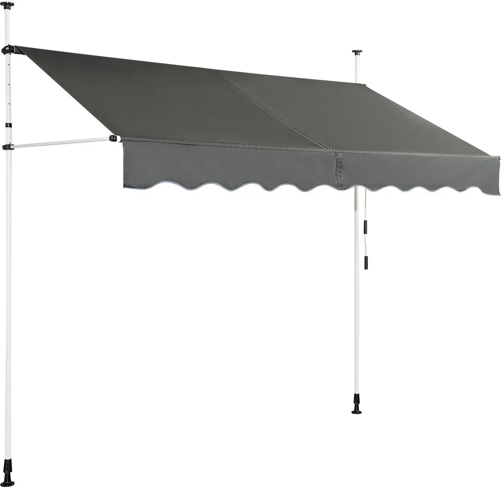 COSTWAY Tenda a morsetto larga 250 cm Tenda da balcone con manovella Tenda da sole 200-300 cm regolabile in altezza senza forare Grigio
