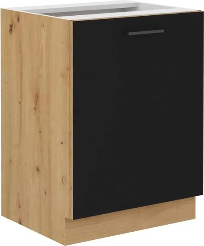 Meuble bas de cuisine MALILA 40 cm une porte noir et bois de chêne
