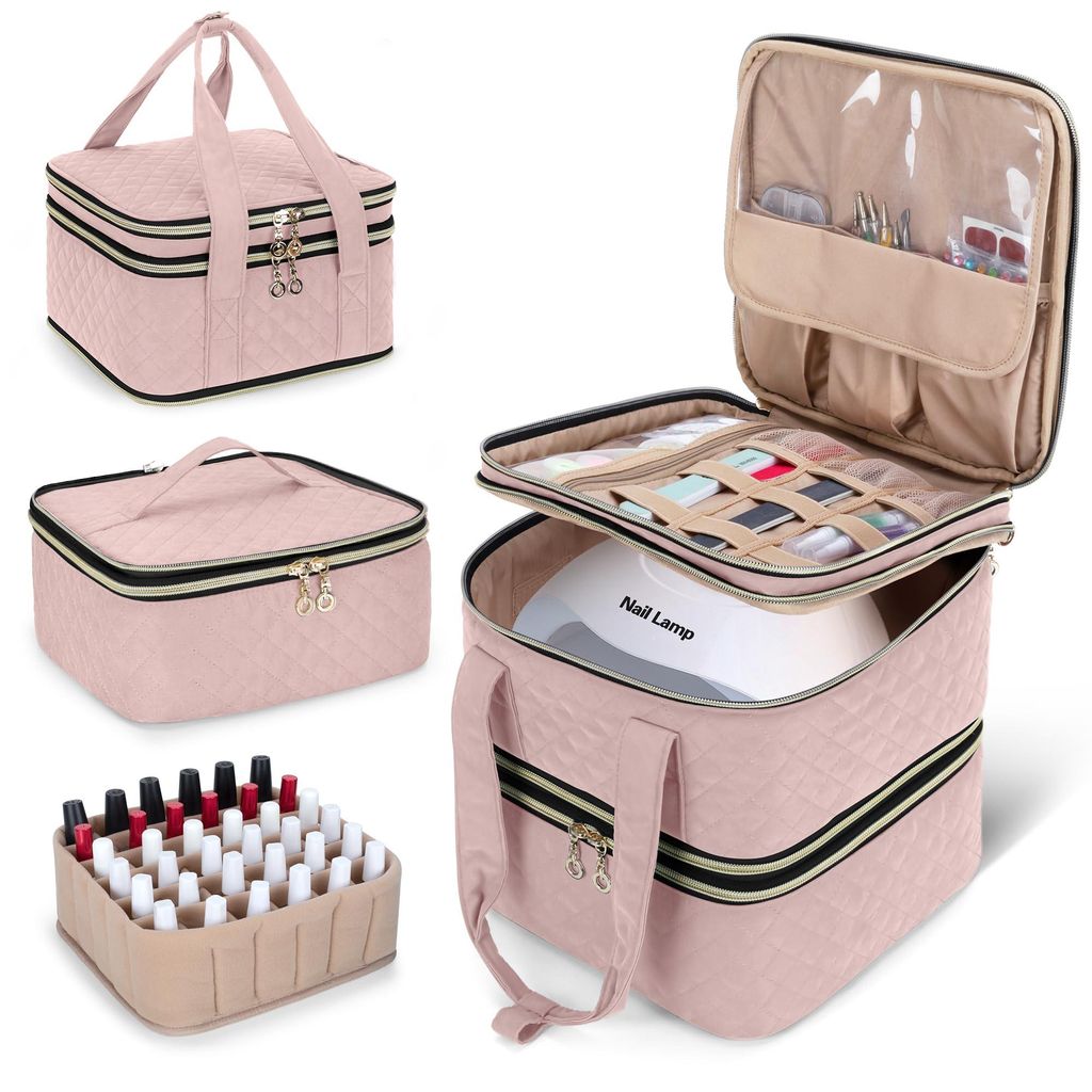 Aufbewahrungstasche für Nagellack, Nagellack-Organizer für 72 Nagellacke (bis zu 15 ml) und Nagellampe, Kosmetikkoffer für Nageltrockner und Nag...