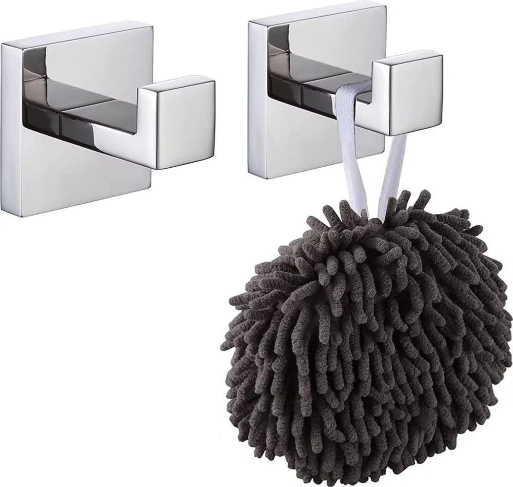 LATRAT Handtuchhaken, Garderobenhaken, rostfreies Stahl, Badezimmer, Kleidungshaken, Wandhaken, Wandmontage, gebürstet, quadratisch, 2 Stück