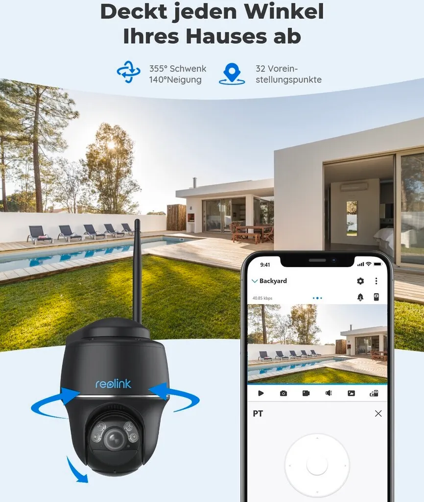 Offerta Reolink Argus PT 5MP Telecamera Batteria 360° USB-C Nero - 6