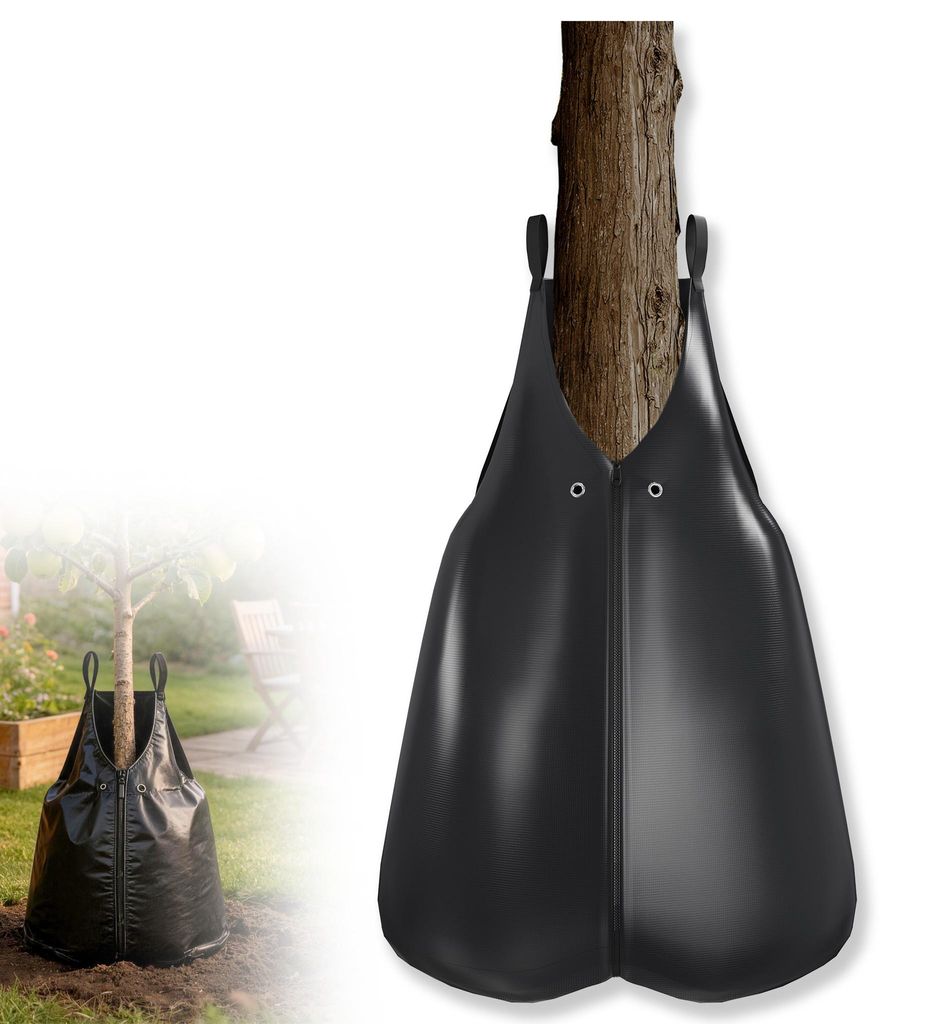 LZQ 5 Stück Baumbewässerungssack 75 L Schwarz, UV-beständiger PVC Bewässerungssack für Bäume & Sträucher, Tropfbewässerung 6–8 Std, autom...