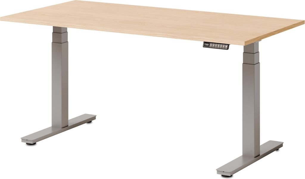 Schultz eDesk elektrisch höhenverstellbarer Schreibtisch, 200 x 80 cm, Höhe 65 - 130 cm, Tischfarbe Buche, Gestellfarbe Weißaluminium