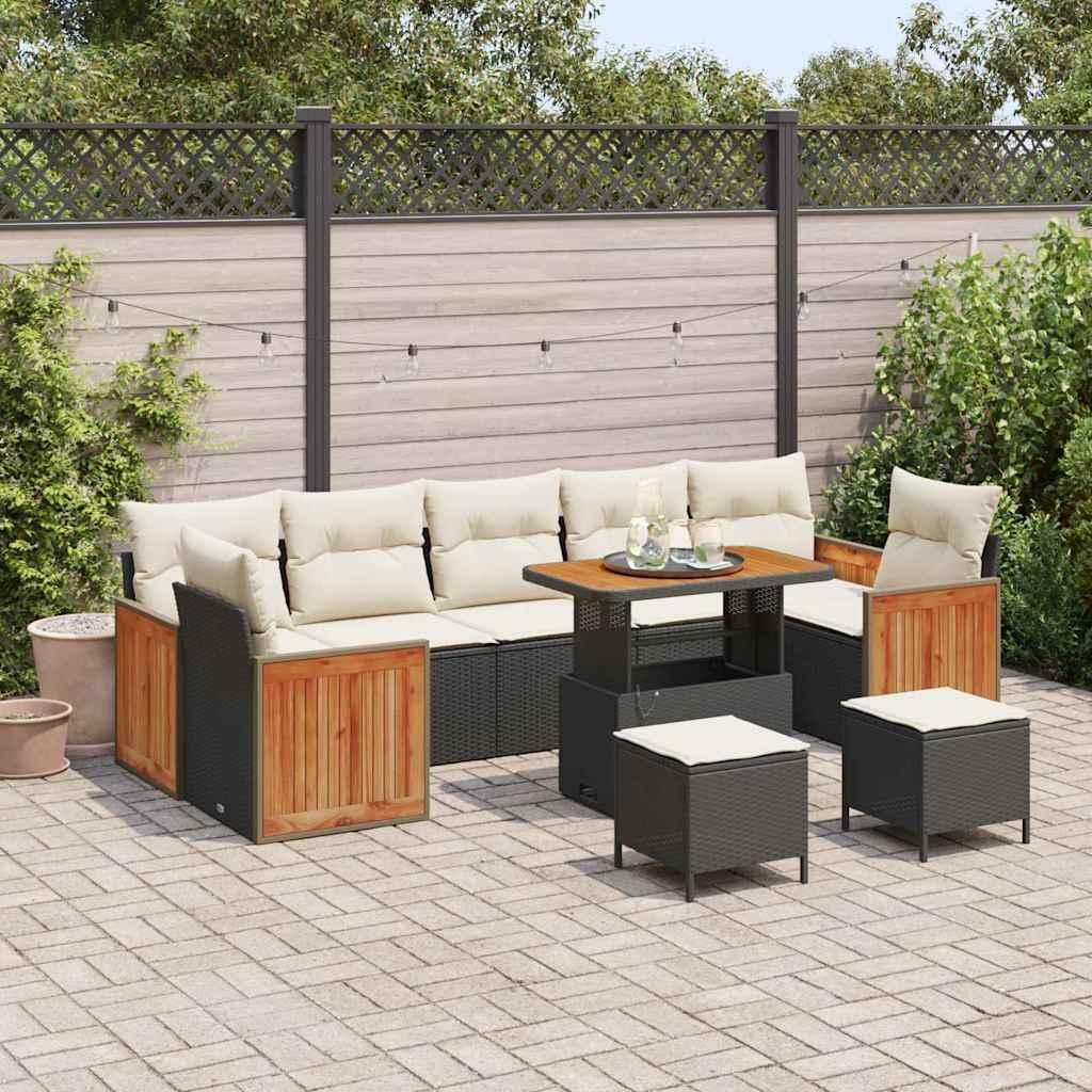 "im Angebot" Gartensofa-Set - Terrassen-Sofa - mit Kissen 13 pcs Schwarz und Creme Poly-Rattan - Gartensofas CC13474