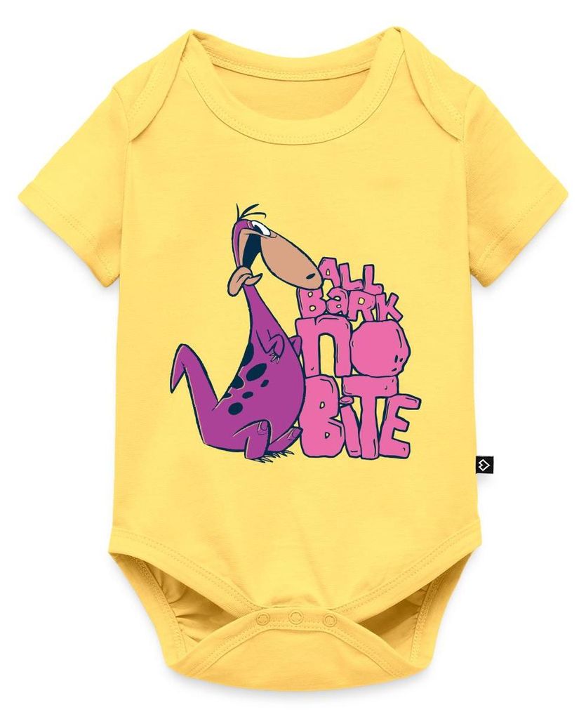 Spreadshirt The Flintstones Dino Spruch All Bark No Bite Kurzarm Tages Baby Body, 92 (1,5 - 2 Jahre), Pastellgelb