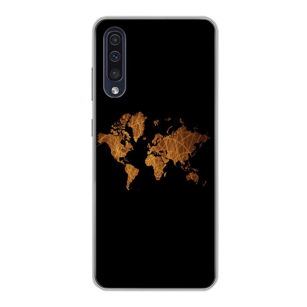 MuchoWow Handyhülle Schutzhülle Hülle für Samsung Galaxy A30s Weltkarte - Schilf - Karte Silikon Softcase Handy Hülle - Karteninhaber