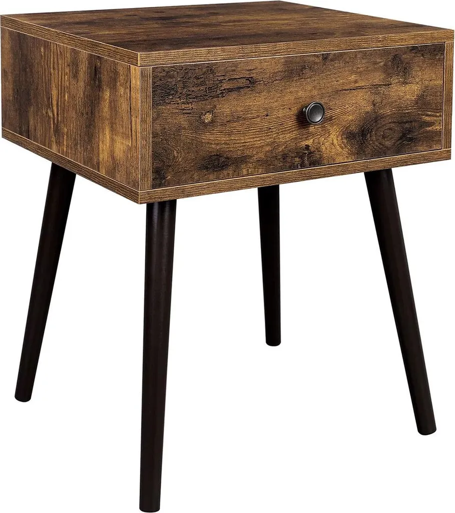 Petite table de chevet bois marron rustique de 55cm de haut avec tiroir