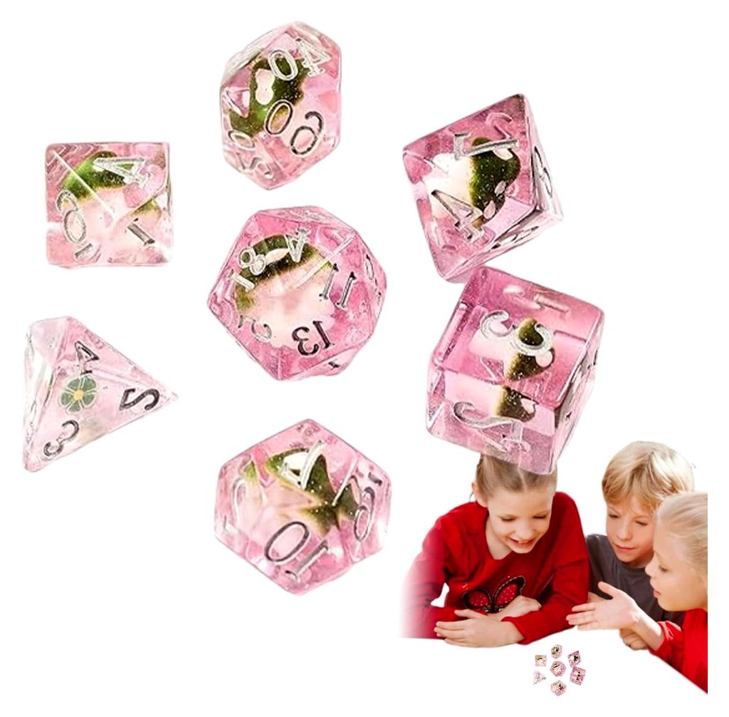 Würfelpilz | Cartoon-Würfel für Tischspiele | Set aus 7 kleinen Harzwürfeln, polyedrisches Würfelset für Tischspiele, tragbare Spielwürfel