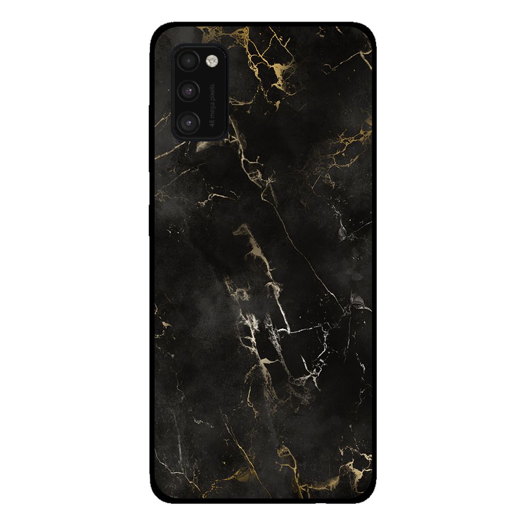 Smartphonica Handytasche für Samsung Galaxy A41 mit Marmordruck - TPU Rückseite Fall Marmor Design - Schwarz