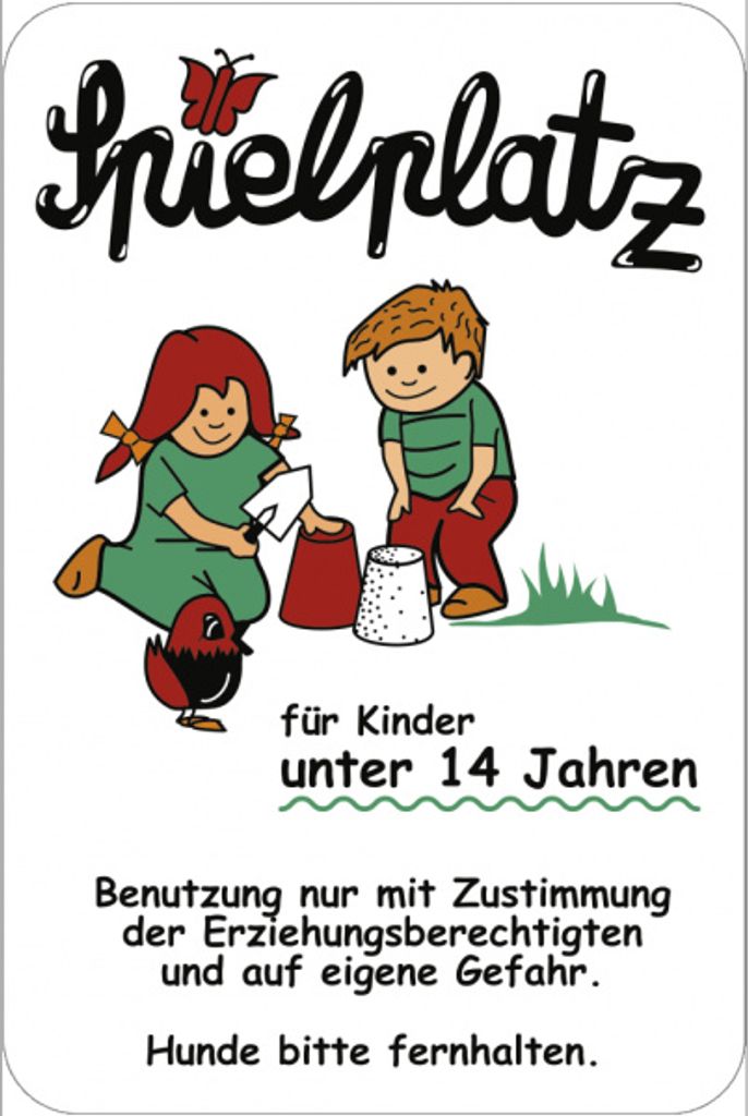 Dreifke Schild Spielplatz für Kinder unter 14 Jahren ..., weiß, Alu, 400x600 mm