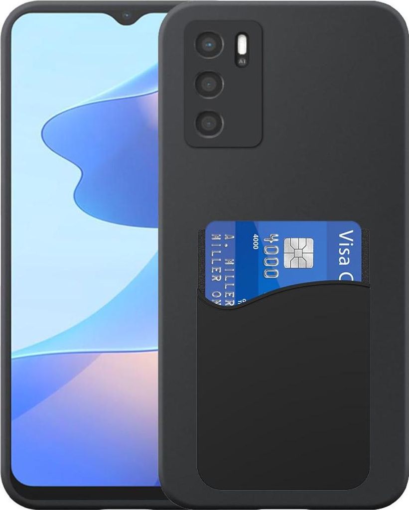 Geeignet für Oppo A16 / A16s / A54s Phone Case mit Silikon-Kartenhalter - Flexible Back Cover Case Silikon TPU mit Silikon Cardslot - Schwarz - Sm...