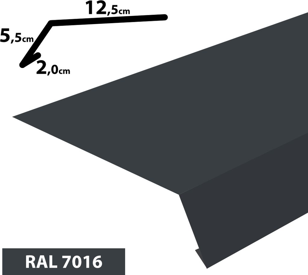 2m Traufblech pulverbeschichtetes Rinneneinhang Dachblech Rinneneinhang Traufe (20x55x125) RAL-7016 Graphit
