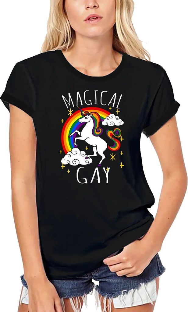 Damen Grafik T-Shirt aus Biobaumwolle Schwule Magie wo - Regenbogenflagge – Gay Magic Wo - Rainbow Flag – Öko-Verantwortlich Vintage Jahrgang ...