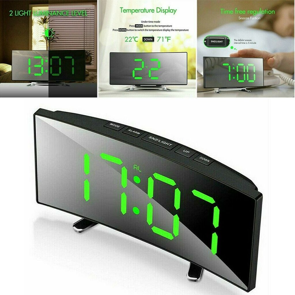 Digitale Uhr Große Display LED Elektrische Alarm Uhren Spiegel Oberfläche  für Make-Up Moderne Dekoration für Home Schlafzimmer Büro - AliExpress