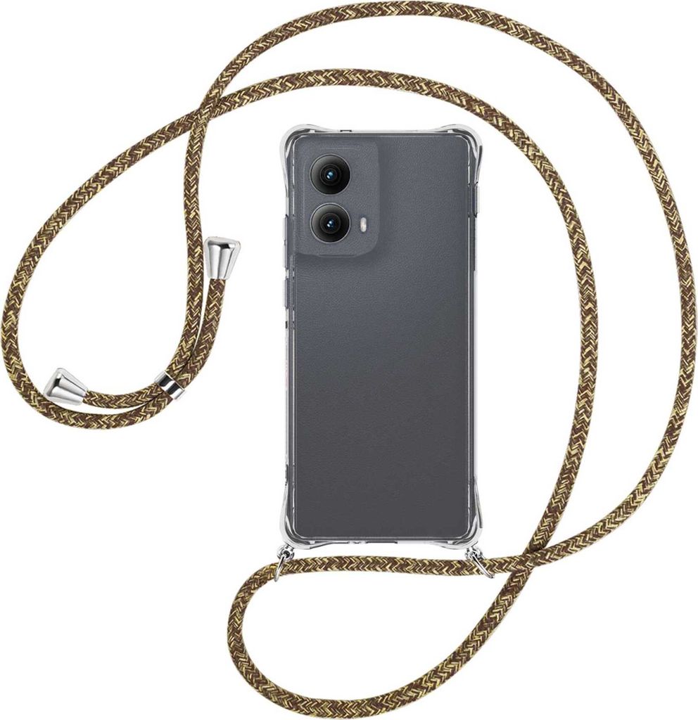 Handykette Backcover-Schutzhülle mit Band (Metall silberfarben) für Motorola Moto Edge 5G (2024) - braun+beige