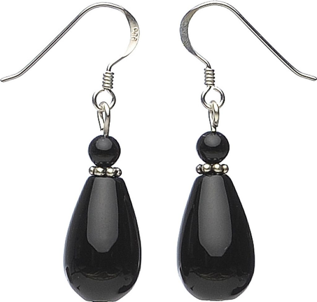 Ohrringe Ohrhänger Ohrhaken aus echtem Onyx & 925 Silber Tropfen schwarz, für Damen
