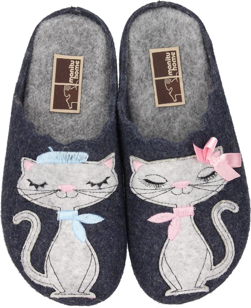 Manitu 320573 Schuhe Damen Hausschuhe Filz Pantoffeln , Größe:42 EU, Farbe:Blau