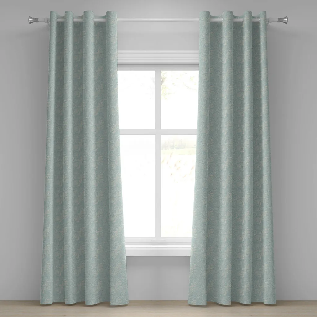 Rideaux décoratifs 2 panneaux motif papillon vintage beige et bleu ciel