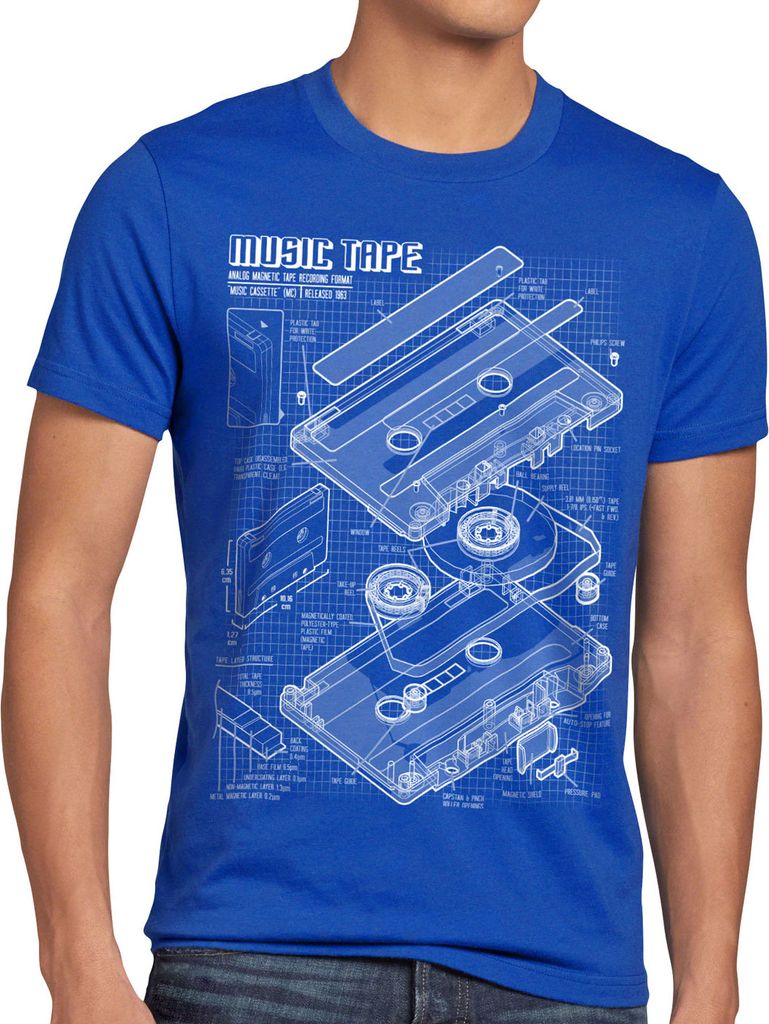 style3 Tape Blaupause Herren T-Shirt dj musikkassette turntable retro