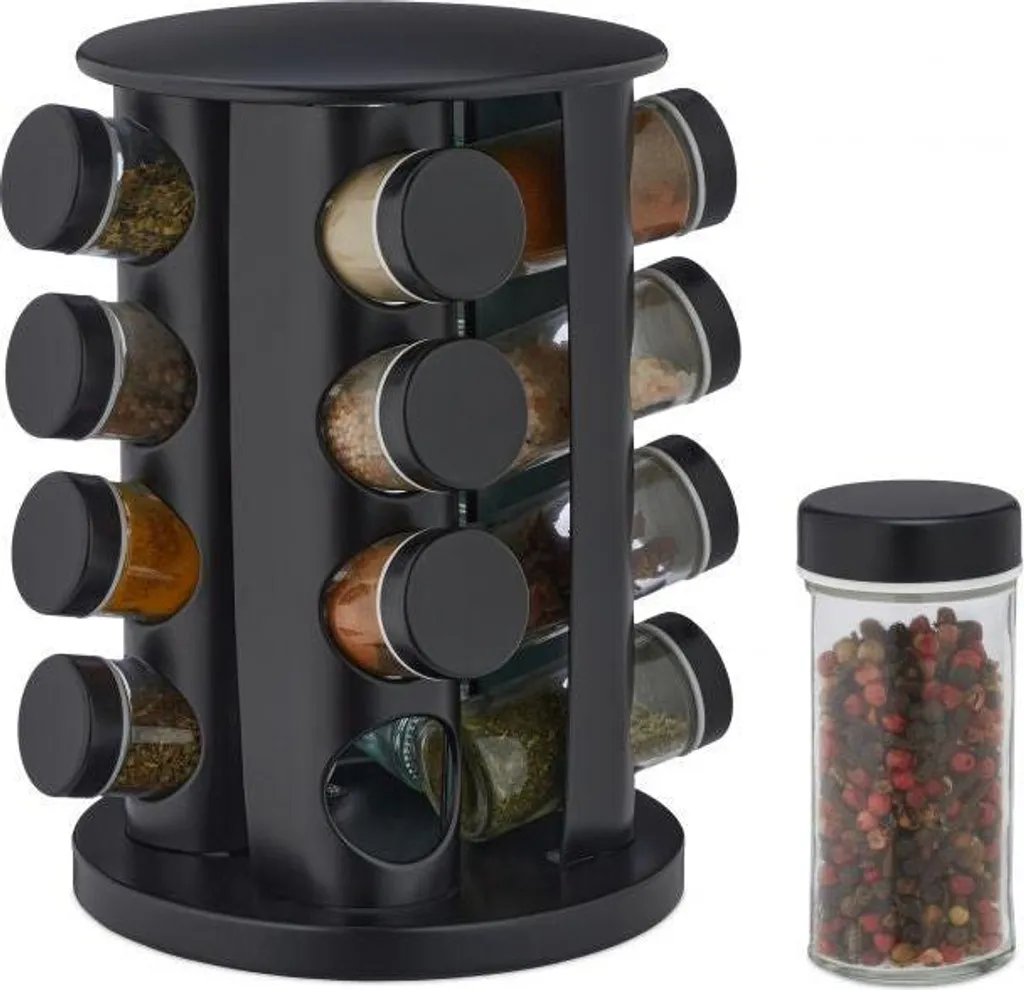 Portaspezie Design 16 Barattoli - Torre Rotante Acciaio Inox Cucina