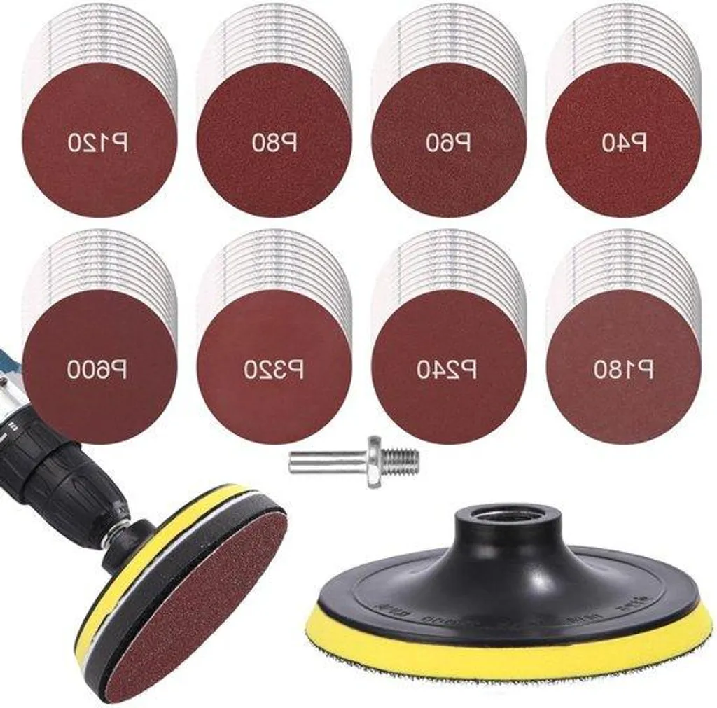 Lot de 80 feuilles abrasives grain fin 125 mm et 2 plateaux ponçage