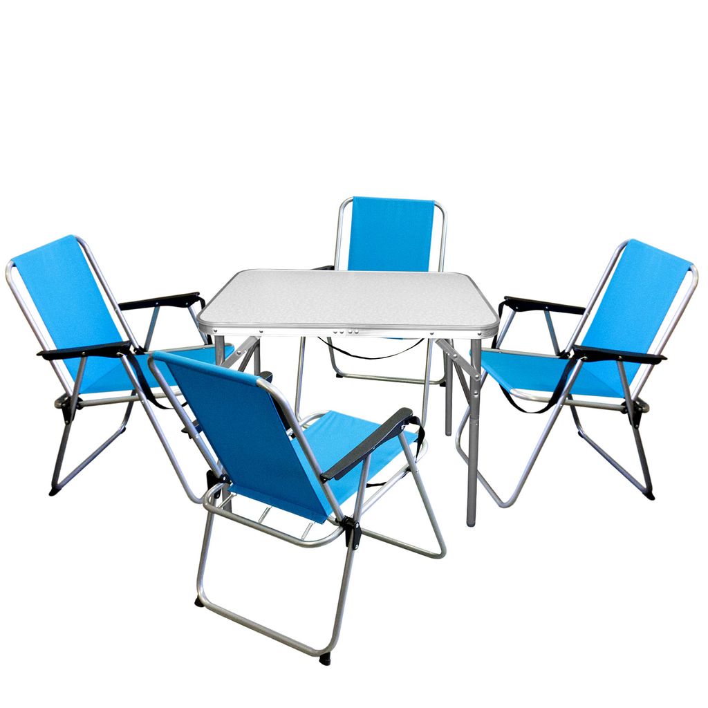 4x Klappstuhl Blau Campingmöbel-Set Sitzgruppe Campingtisch 75x55cm 5tlg 