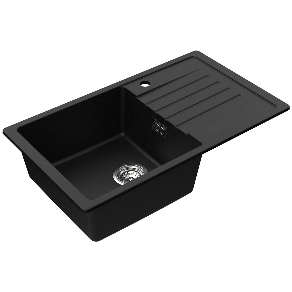 CECIPA GranitSpüle Küchenspüle Granit Spülbecken 78x45 Schwarz Links oder Rechts montierbar