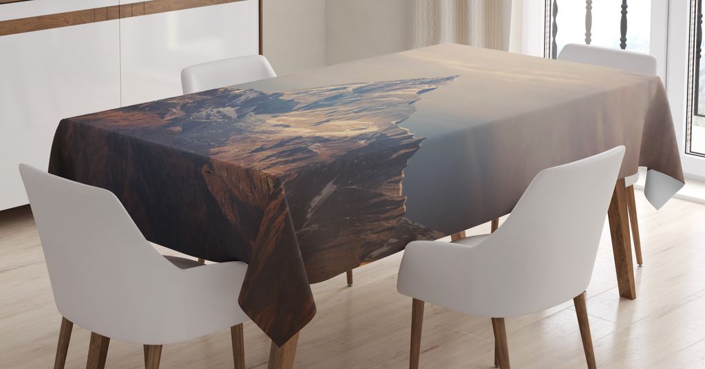ABAKUHAUS Berg Tischdecke, Misty View Himalaya-Gipfeln, Druck mit Klaren Farben ohne Verblassen Waschbar für innen oder Außen Bereich, 140 x 240 ...