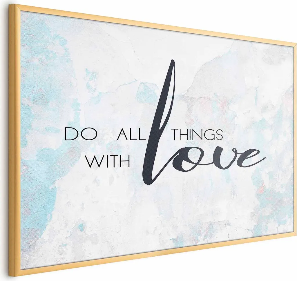 Poster Con amore 90x60 cm con cornice dorata senza bordo