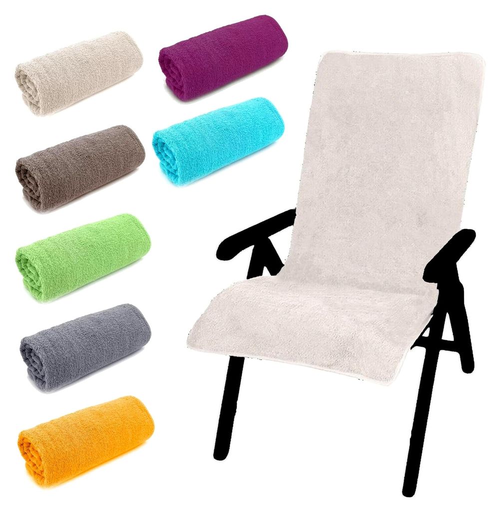 Hochlehner Stuhlauflage aus Frottee für Gartenstuhl, Schwimmbad, Sauna und Fitnessstudio, 60 x 130 cm, Creme