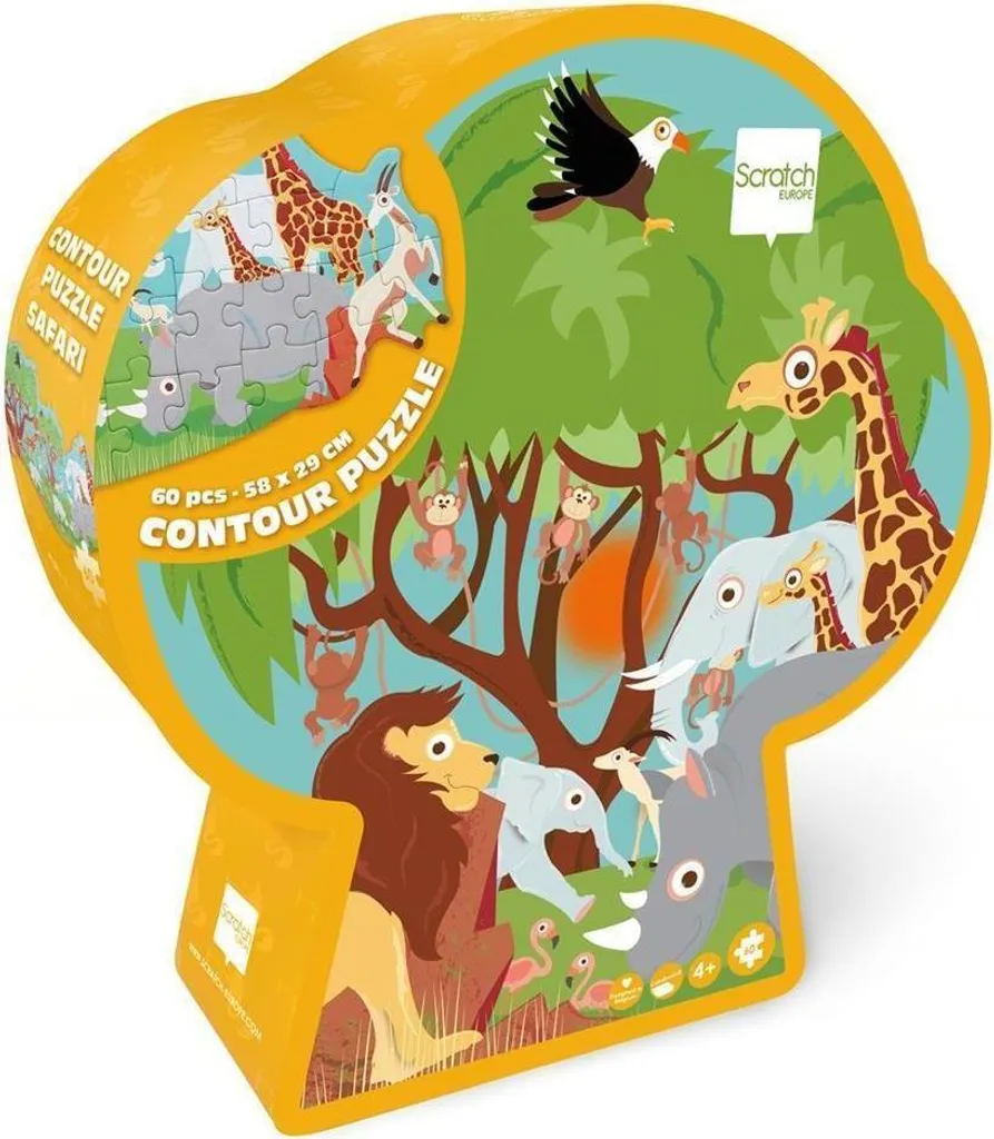 Puzzle Safari 60 pièces Scratch - Contour évolutif pour enfant dès 4 ans