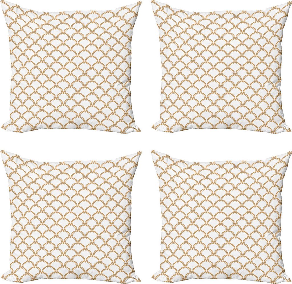 ABAKUHAUS Abstrakt Kissenbezug Set (4 Stück), Japanese Style Circular, Moderner Doppelseitiger Digitaldruck, 40 cm x 40 cm, Kamel und Weiß