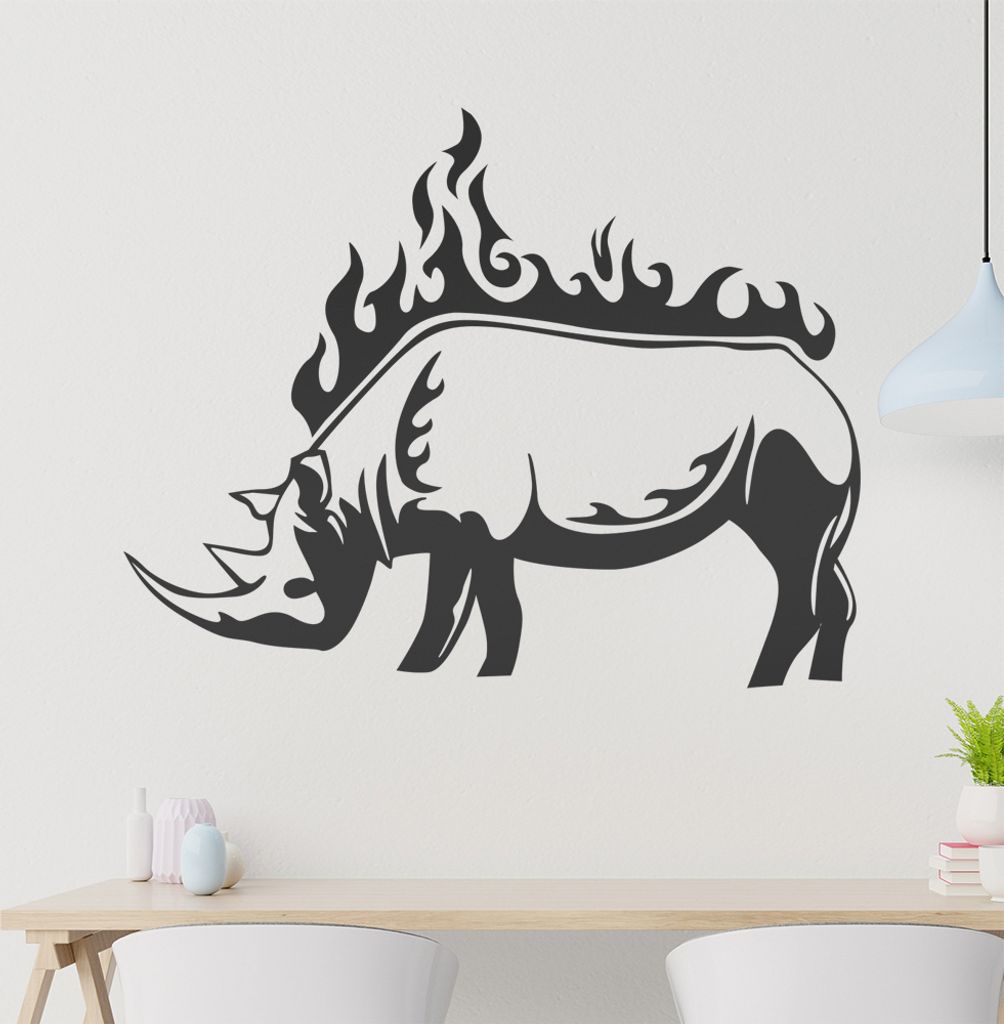 Nashorn Flammen Wandtattoo in 6 Größen - Wandaufkleber Wall Sticker - Dekoration, Küche, Wohnzimmer, Schlafzimmer, Badezimmer