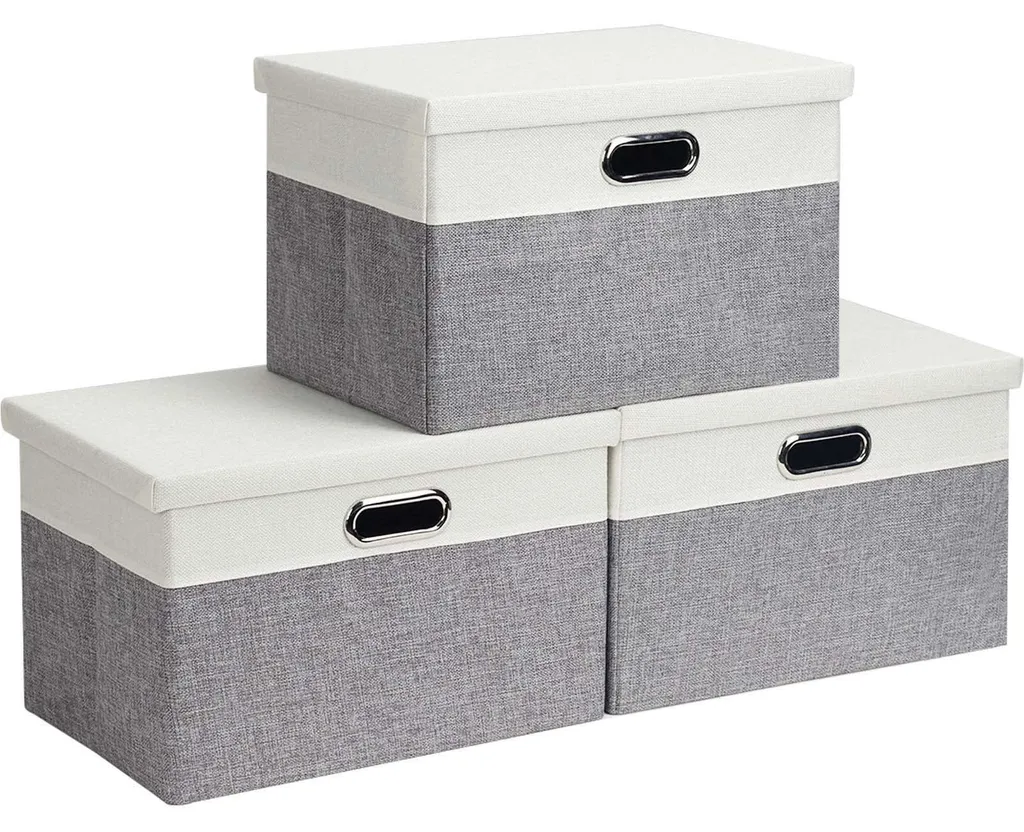 Grande boîte de rangement pliable en tissu gris clair 40 litres