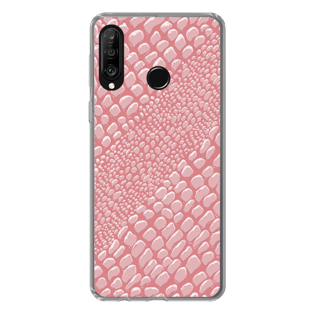 MuchoWow Handyhülle Schutzhülle Hülle für Huawei P30 Lite Krokodilleder - Tierprint - Rosa Silikon Softcase Handy Hülle - Handyhülle