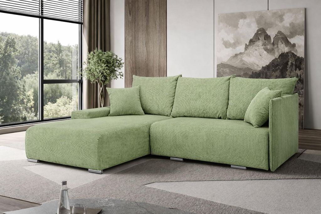 Kaiser Möbel Ecksofa, Sofa L-Form, Couch L-Form, Livorno L, stoff Poso, Hellgrün, Links