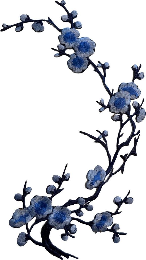 Pflaumenblütenzweig-Emblem-Aufnäher zum Aufbügeln, Blau